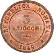 3 Baiocchi, Italy, 1849 reverse image