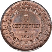 3 Centesimi - Carlo Felice, Italy, 1826 reverse image