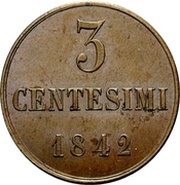 3 Centesimi - Carlo Alberto, Italy, 1842 reverse image