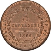 5 Centesimi - Carlo Felice, Italy, 1826 reverse image