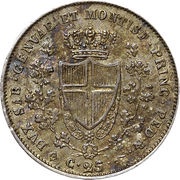 25 Centesimi - Carlo Felice, Italy, 1829-1830 reverse image