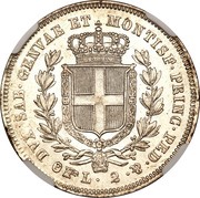 2 Lire - Carlo Alberto, Italy, 1832-1849 reverse image