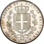 5 Lire - Carlo Alberto, Italy, 1831-1849 reverse image