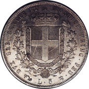 5 Lire - Victor Emmanuel II, Italy, 1850-1861 reverse image