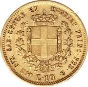 10 Lire - Victor Emmanuel II, Italy, 1850-1860 reverse image
