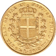 20 Lire - Carlo Alberto, Italy, 1831-1849 reverse image