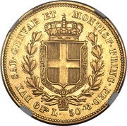 50 Lire - Carlo Alberto, Italy, 1832-1843 reverse image