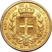 100 Lire - Carlo Alberto, Italy, 1832-1842 reverse image