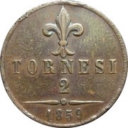 2 Tornesi - Francesco II, Italy, 1859 reverse image