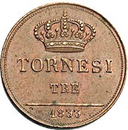 3 Tornesi - Ferdinando II, Italy, 1833-1838 reverse image