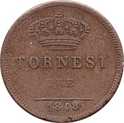 3 Tornesi - Ferdinando II, Italy, 1839-1858 reverse image