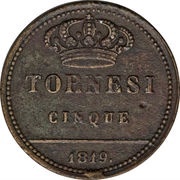 5 Tornesi - Ferdinando I, Italy, 1819-1820 reverse image