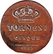 5 Tornesi - Ferdinando II, Italy, 1841-1845 reverse image