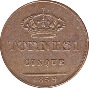 5 Tornesi - Ferdinando II, Italy, 1846-1859 reverse image