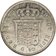 60 Grana - Ferdinando II 3rd portrait, Italy, 1846-1859 reverse image