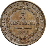 3 Centesimi - Carlo Felice Bologna, Italy, 1826 reverse image