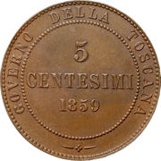 5 Centesimi - Victor Emmanuel II Tuscany, Italy, 1859 reverse image