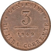 3 Centesimi, Italy, 1849 reverse image