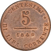 5 Centesimi, Italy, 1849 reverse image