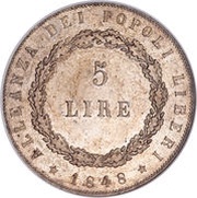 5 Lire, Italy, 1848 reverse image