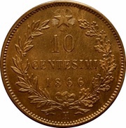 10 Centesimi - Victor Emmanuel II, Italy, 1862-1867 reverse image