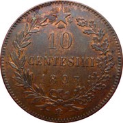 10 Centesimi - Umberto I, Italy, 1893-1894 reverse image