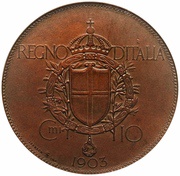 10 Centesimi - Victor Emmanuel III Stab. Johnson Pattern Strike, Italy, 1903 reverse image