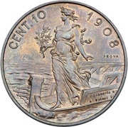 10 Centesimi - Victor Emmanuel III prova, Italy, 1908 reverse image