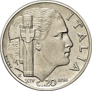 20 Centesimi - Victor Emmanuel III Trial strike reverse image