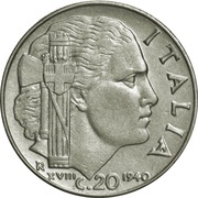 20 Centesimi - Victor Emmanuel III magnetic; smooth edge reverse image