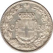 50 Centesimi - Umberto I, Italy, 1889-1892 reverse image