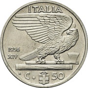 50 Centesimi - Victor Emmanuel III, Italy, 1936-1938 reverse image