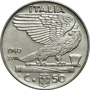 50 Centesimi - Victor Emmanuel III non-magnetic reverse image