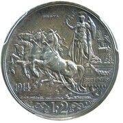 2 Lire - Victor Emmanuel III Pattern, Italy, 1914 reverse image