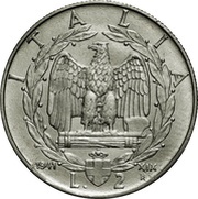 2 Lire - Victor Emmanuel III magnetic, Italy, 1939-1943 reverse image