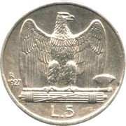 5 Lire - Victor Emmanuel III, Italy, 1926-1935 reverse image