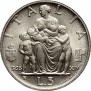 5 Lire - Victor Emmanuel III, Italy, 1936-1941 reverse image