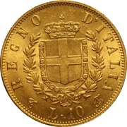10 Lire - Victor Emmanuel II, Italy, 1861-1865 reverse image