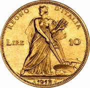 10 Lire - Victor Emmanuel III, Italy, 1910-1927 reverse image
