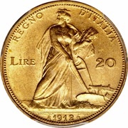 20 Lire - Victor Emmanuel III, Italy, 1910-1927 reverse image
