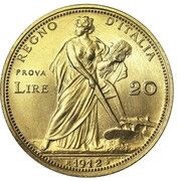 20 Lire - Victor Emmanuel III Pattern, Italy, 1912 reverse image