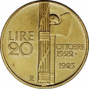 20 Lire - Victor Emmanuel III Fascism Anniversary, Italy, 1923 reverse image