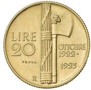 20 Lire - Victor Emmanuel III Pattern - Fascism Anniversary, Italy, 1923 reverse image