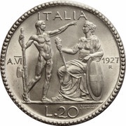 20 Lire - Victor Emmanuel III, Italy, 1927-1934 reverse image