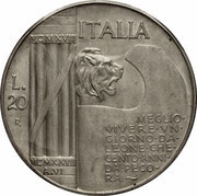 20 Lire - Victor Emmanuel III End of World War 1, Italy, 1928 reverse image