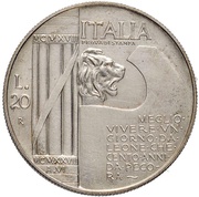 20 Lire - Victor Emmanuel III, Italy, 1928 reverse image
