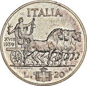 20 Lire - Victor Emmanuel III, Italy, 1936-1941 reverse image