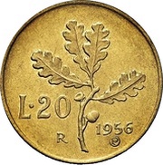 20 Lire Trial strike; type 1 reverse image