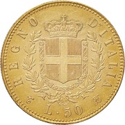 50 Lire - Victor Emmanuel II, Italy, 1864 reverse image