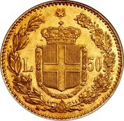 50 Lire - Umberto I, Italy, 1884-1891 reverse image
